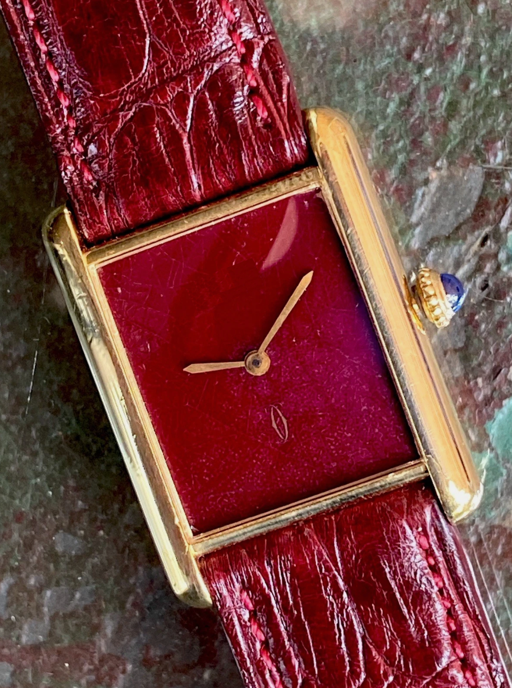 Tank Style LM Watch | 23mm | Silver & Gold Plated | Manual Wind | Burgundy Dial